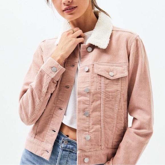 PacSun Jackets & Blazers - Pacsun Pink corduroy jacket with Sherpa collar